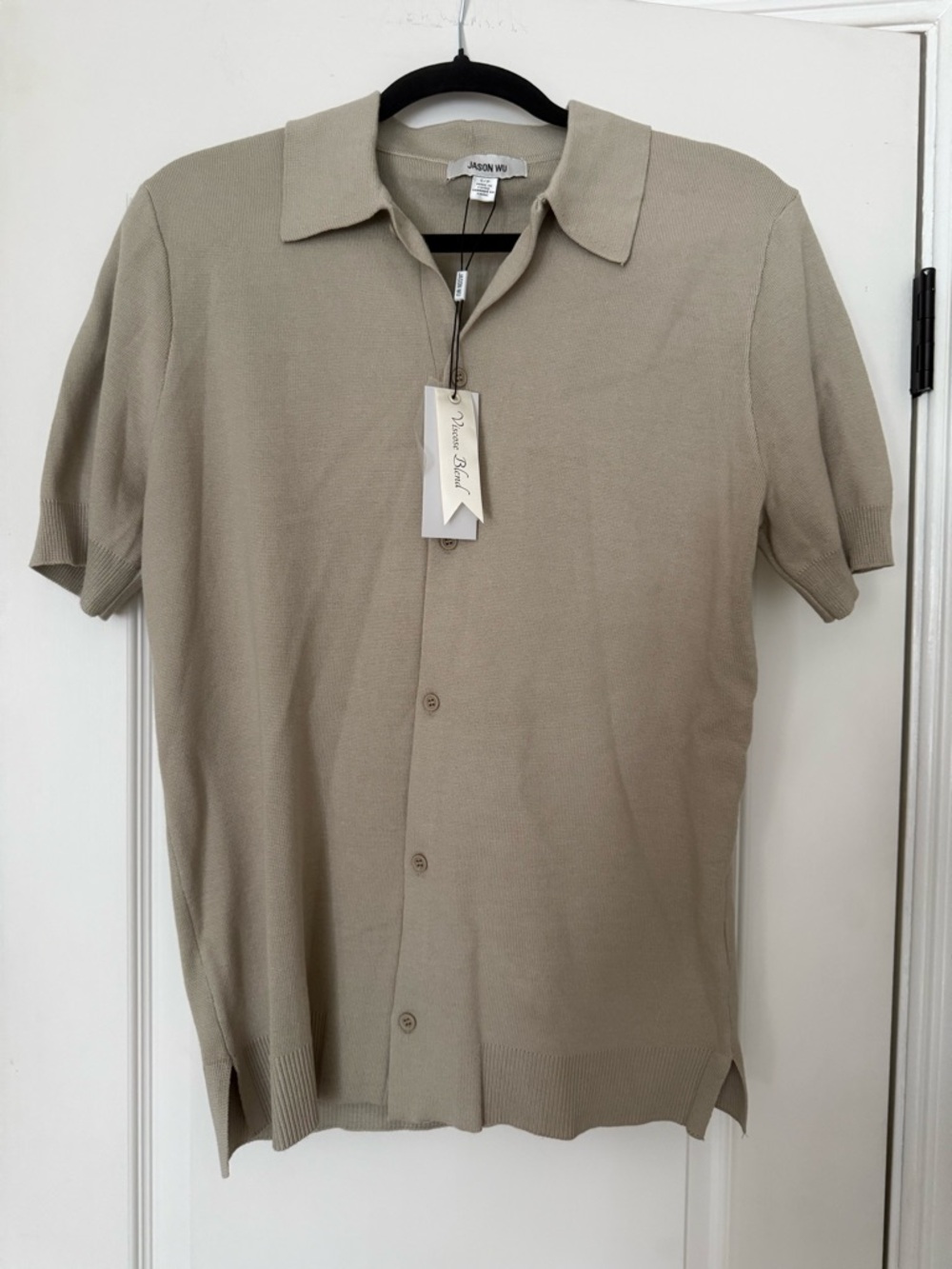 Jason Wu Men's Short Sleeve Button-Down Collared Polo Shirt - Taupe $88 NWT